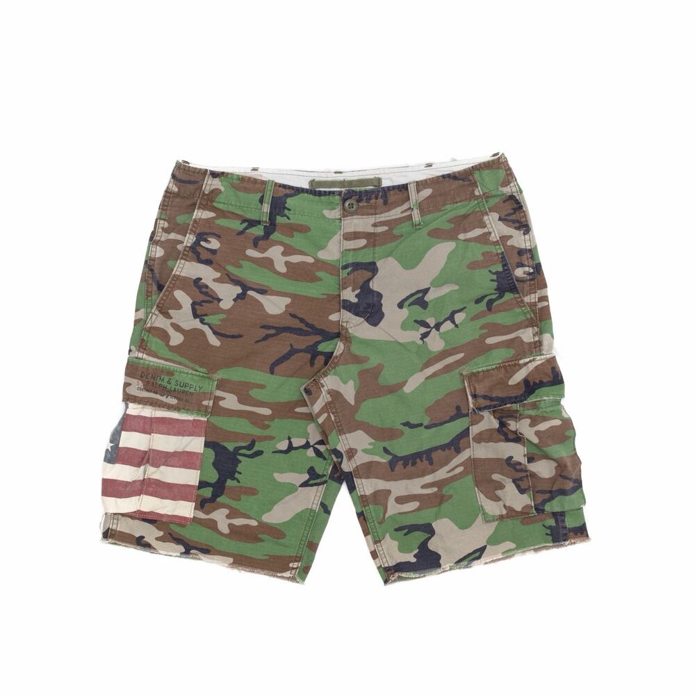 Ralph Lauren Denim & Supply Camo Cargo Shorts American Flag Military 33